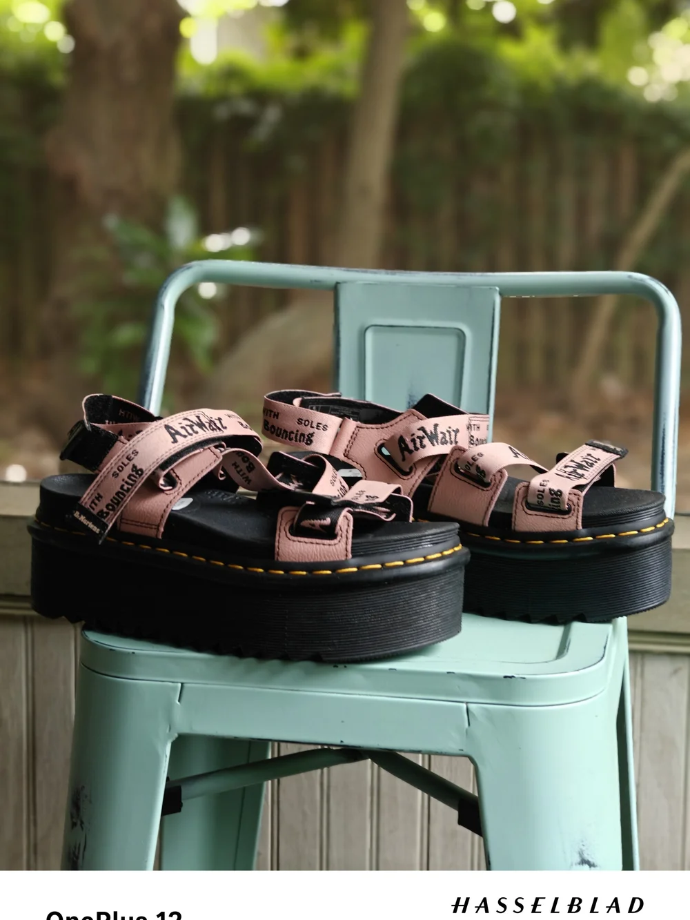 Dr. Martens Pink Strappy Platform Sandals with Black Lug Sole